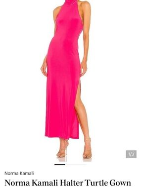 Norma Kamali Fuchsia Halter Turtle Maxi Dress